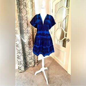 Zara Cobalt Blue/Black Aztec Pattern Floral Mini Dress - Size L